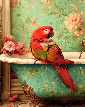 Parrot on Bathtub - Bathroom Wall Art Prints – 8″x10″ Artwork for 11″x14″ Frame