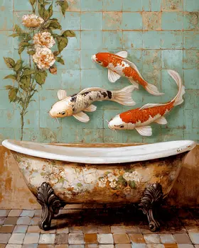 Koi Above Bathtub - Bathroom Wall Art Prints – 8″x10″ Artwork for 11″x14″ Frame