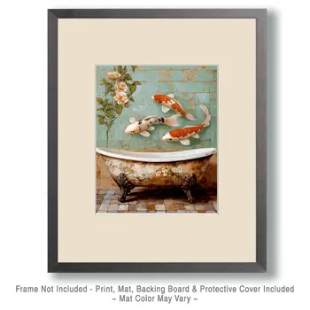 Koi Above Bathtub - Bathroom Wall Art Prints – 8″x10″ Artwork for 11″x14″ Frame