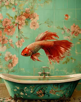 Betta Above Bathtub - Bathroom Wall Art Prints – 8″x10″ Artwork for 11″x14″ Frame