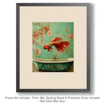 Betta Above Bathtub - Bathroom Wall Art Prints – 8″x10″ Artwork for 11″x14″ Frame