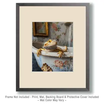 Bearded Dragon in Bathtub - Bathroom Wall Art Prints – 8″x10″ Artwork for 11″x14″ Frame