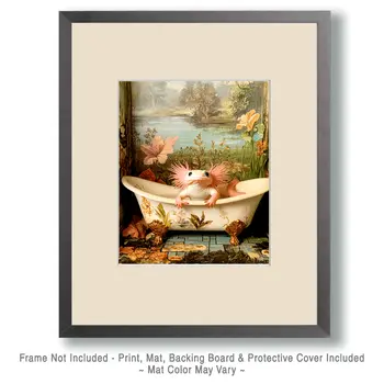 Axolotl in Bathtub - Bathroom Wall Art Prints – 8″x10″ Artwork for 11″x14″ Frame