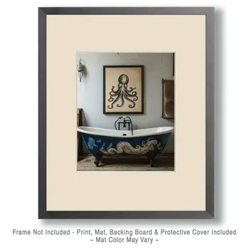 Octopus Artwork - Bathroom Wall Art Prints – 8″x10″ Artwork for 11″x14″ Frame