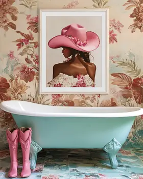 Pink Cowgirl - Bathroom Wall Art Prints – 8″x10″ Artwork for 11″x14″ Frame