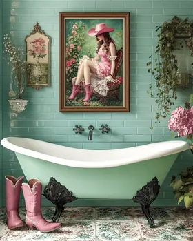 Vintage Pink Cowgirl - Bathroom Wall Art Prints – 8″x10″ Artwork for 11″x14″ Frame
