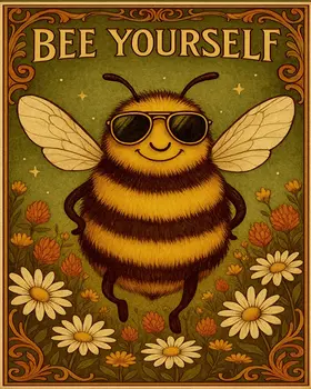 Bee Yourself - Punny Animals Art Prints – 8″x10″ Artwork for 11″x14″ Frame