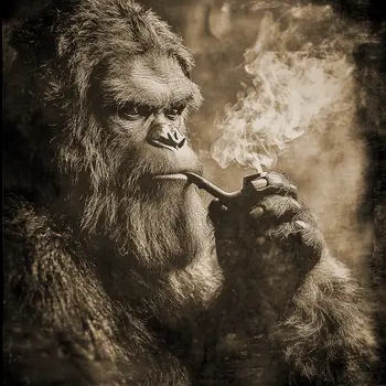 Bigfoot Smoking a Pot Pipe - Bigfoot Art Prints – 8″x8″ Artwork in 12″x12″ Mat