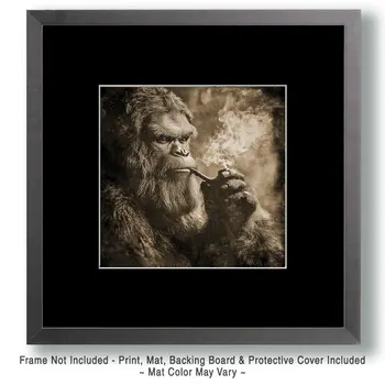 Bigfoot Smoking a Pot Pipe - Bigfoot Art Prints – 8″x8″ Artwork in 12″x12″ Mat