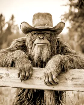 Cowboy Bigfoot Hanging Out - Bigfoot Art Prints – 8″x10″ Artwork in 11″x14″ Mat