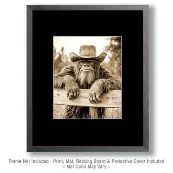 Cowboy Bigfoot Hanging Out - Bigfoot Art Prints – 8″x10″ Artwork in 11″x14″ Mat