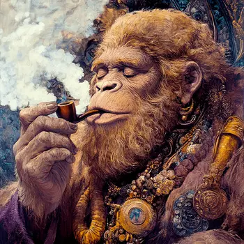 Bigfoot Enjoying Marijuana - Bigfoot Art Prints – 8″x8″ Artwork in 12″x12″ Mat