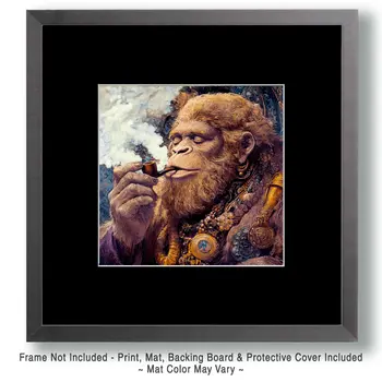 Bigfoot Enjoying Marijuana - Bigfoot Art Prints – 8″x8″ Artwork in 12″x12″ Mat