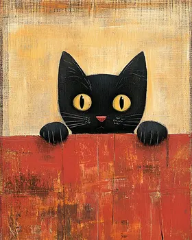 Peek-a-Boo - Cat & Kitten Folk Art Prints - 8"x10" Artwork for 11"x14" Frame