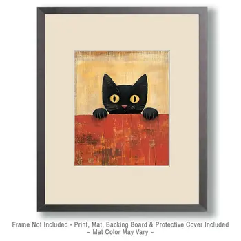 Peek-a-Boo - Cat & Kitten Folk Art Prints - 8"x10" Artwork for 11"x14" Frame