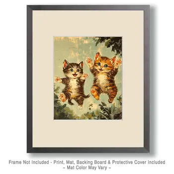 Kitty Fun - Cat & Kitten Folk Art Prints - 8"x10" Artwork for 11"x14" Frame