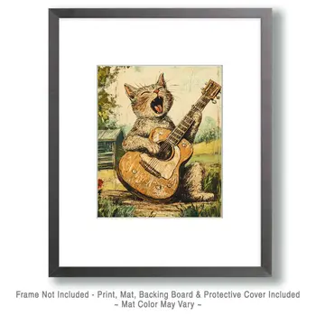 Wailin' Kat - Cat & Kitten Folk Art Prints - 8"x10" Artwork for 11"x14" Frame