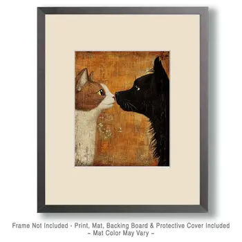 Nose to Nose - Cat & Kitten Folk Art Prints - 8"x10" Artwork for 11"x14" Frame