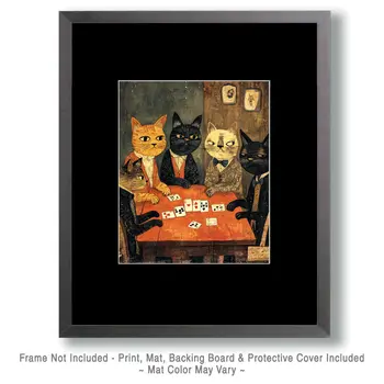 Shifty Card Game - Cat & Kitten Folk Art Prints - 8"x10" Artwork for 11"x14" Frame