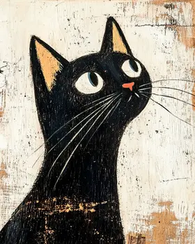 Lookin' Up - Cat & Kitten Folk Art Prints - 8"x10" Artwork for 11"x14" Frame
