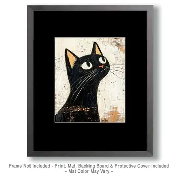 Lookin' Up - Cat & Kitten Folk Art Prints - 8"x10" Artwork for 11"x14" Frame