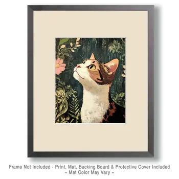 Interested - Cat & Kitten Folk Art Prints - 8"x10" Artwork for 11"x14" Frame