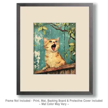Wailin' in the Backyard - Cat & Kitten Folk Art Prints - 8"x10" Artwork for 11"x14" Frame