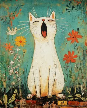 Kitty Song - Cat & Kitten Folk Art Prints - 8"x10" Artwork for 11"x14" Frame