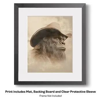 Vintage Photo Bigfoot Cowboy - Bigfoot Art Prints – 8″x10″ Artwork in 11″x14″ Mat