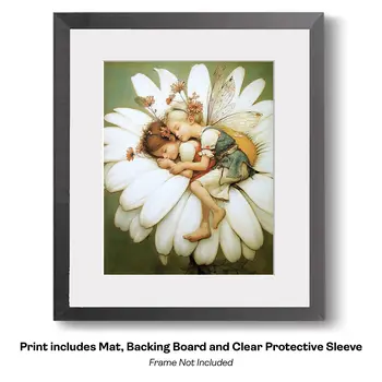 Fairies Napping in a Daisy – 8″x10″ Artwork in 10″x12″ Mat