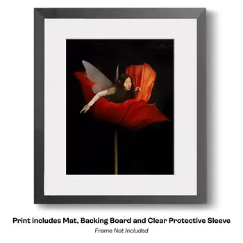 Fairy Peeking Out From Poppy – 8″x10″ Artwork in 10″x12″ Mat