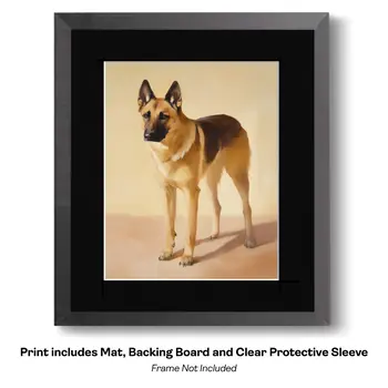 German Shepherd at Window - Pet Dog Still Life Wall Art Prints – 8″x10″ Artwork for 11″x14″ Frame
