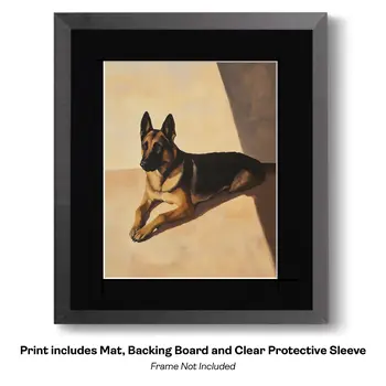 German Shepherd at Window - Pet Dog Still Life Wall Art Prints – 8″x10″ Artwork for 11″x14″ Frame