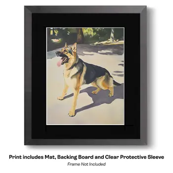German Shepherd at Window - Pet Dog Still Life Wall Art Prints – 8″x10″ Artwork for 11″x14″ Frame