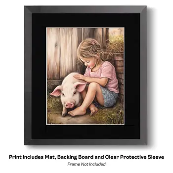 Charlotte and her Pig – 8″x8″ Artwork in 12″x12″ Mat