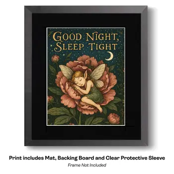 Good Night Sleep Tight Sleeping Fairy – 8″x10″ Artwork in 10″x12″ Mat