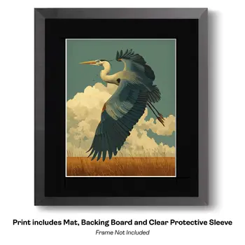 Art Nouveau Great Blue Heron 2 – 8″x10″ Artwork for 11″x14″ Frame