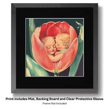 A Couple of Kewpie Doll Fairies in a Tulip – 8″x8″ Artwork in 12″x12″ Mat