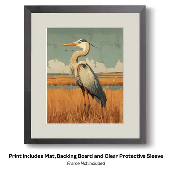 Art Nouveau Great Blue Heron 2 – 8″x10″ Artwork for 11″x14″ Frame