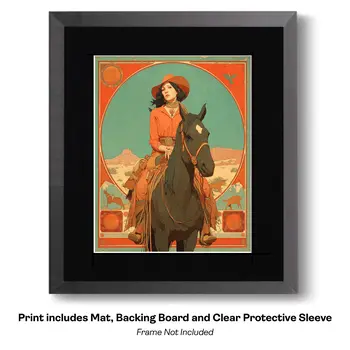Art Nouveau Cowgirl in the Desert - Cowboy Western Art Prints 8"x10" Artwork