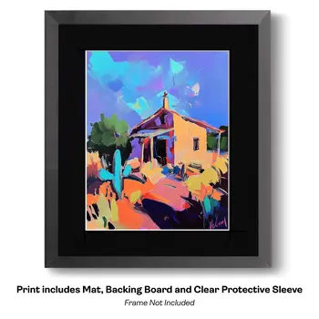Chapel on the Plaza Abstract Impressionism - Southwestern Art Prints 8"x10" Artwork for 11"x14" Frame