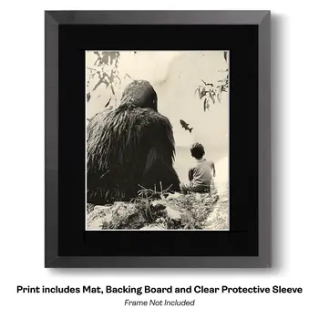 Bigfoot and Boy and Silver Carp - Cryptids  8"x10" Artwork for 10"x12" Frame