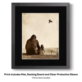 Bigfoot and Boy and Silver Carp - Cryptids  8"x10" Artwork for 10"x12" Frame