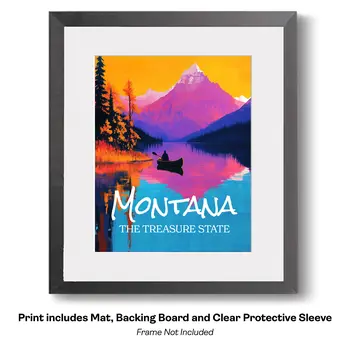 Montana The Treasure State - Souvenir Keepsake Art Prints for Tourism 8"x10" Artwork for 11"x14" Frame
