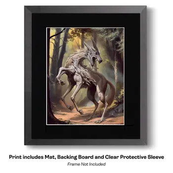 Unicorn Wolf Hybrid Forest Creature art print - Fantasy Quest Adventure Prints – 8″x10″ Artwork in 12″x14″ Mats