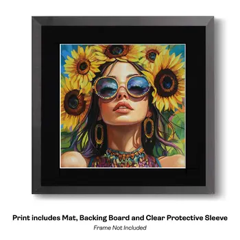 Hippie Girl Meditating Art Print –  8″x8″ Artwork for 12″x12″ Frame