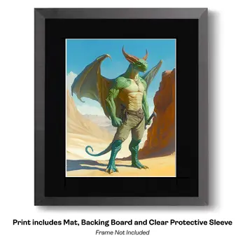 Rugor Lizard Warrior Character art print - Fantasy Quest Adventure Prints – 8″x10″ Artwork in 12″x14″ Mats