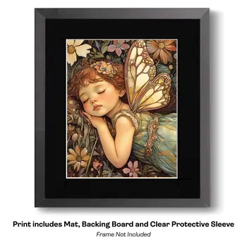 Art Nouveau Two baby Fairies Sleeping - 8"x8" Art Prints