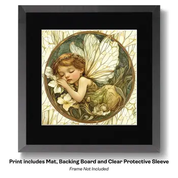 Art Nouveau Two baby Fairies Sleeping - 8"x8" Art Prints
