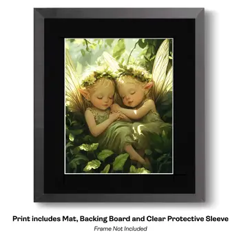 Art Nouveau Two baby Fairies Sleeping - 8"x8" Art Prints